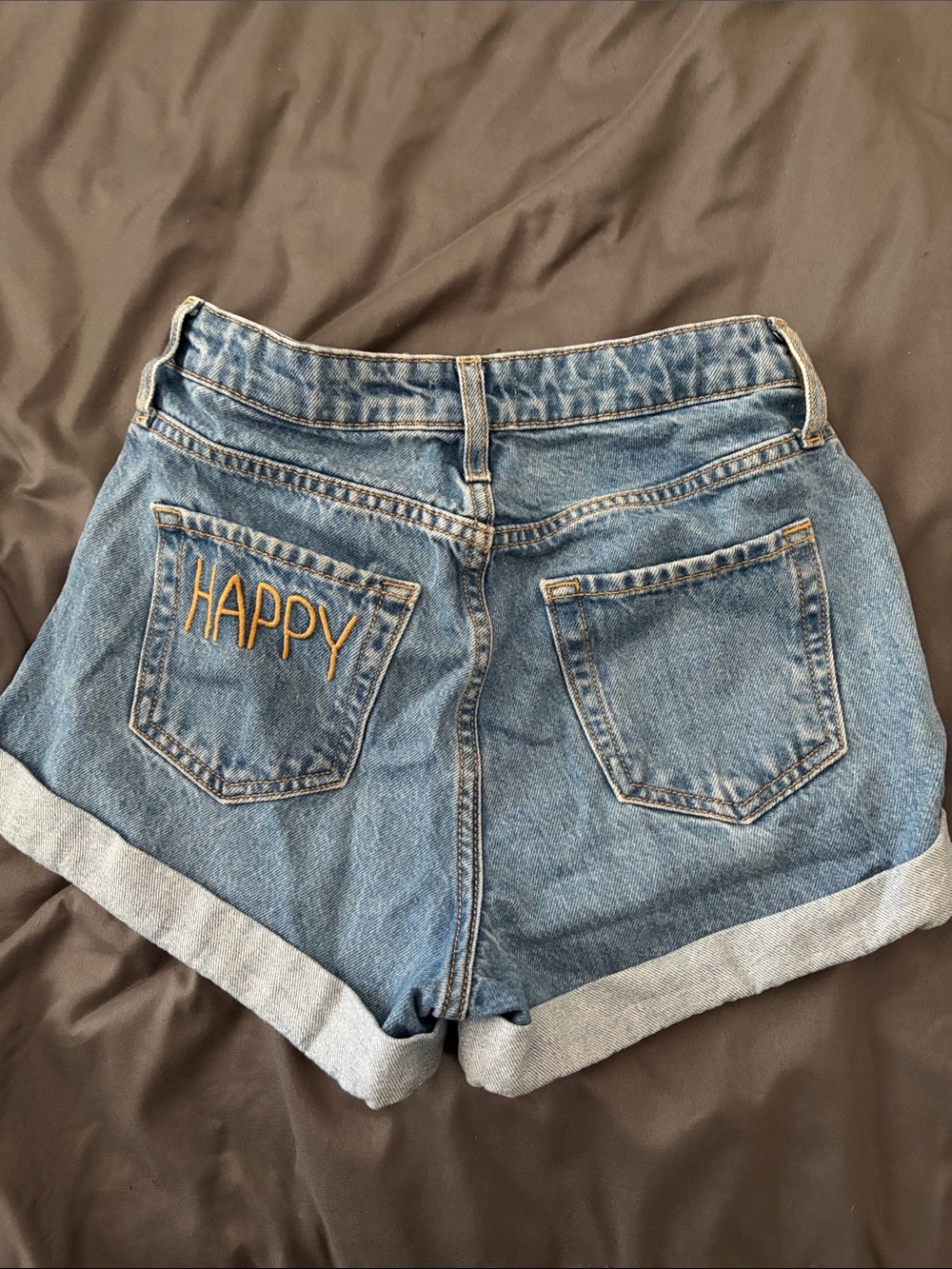 Denim Shorts with HAPPY embroidery on back pocket